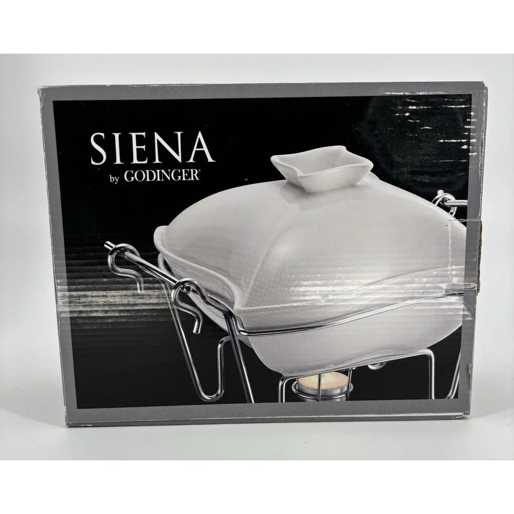 New In Box Siena By Godinger Single Covered Ceramic Baker Buffet Server 1 Quart
